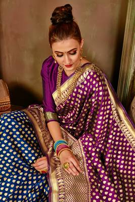 Purple woven banarasi silk saree with blouse 4