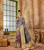Blue woven banarasi silk saree with blouse