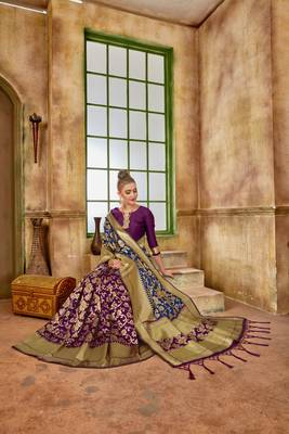 Blue woven banarasi silk saree with blouse 5