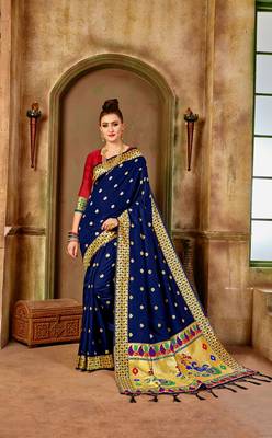 Blue woven banarasi silk saree with blouse 1