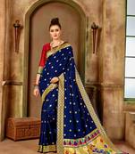 Blue woven banarasi silk saree with blouse