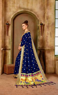 Blue woven banarasi silk saree with blouse 2
