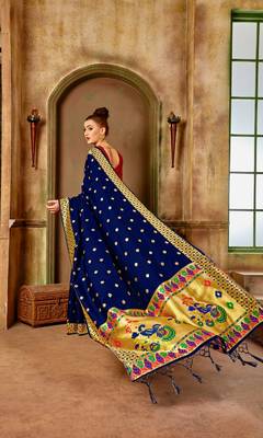Blue woven banarasi silk saree with blouse 3
