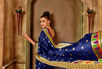 Blue woven banarasi silk saree with blouse 5
