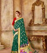 Teal woven banarasi silk saree with blouse