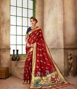 Red woven banarasi silk saree with blouse