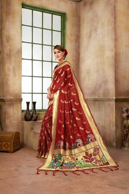 Red woven banarasi silk saree with blouse 2