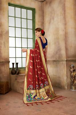Red woven banarasi silk saree with blouse 3
