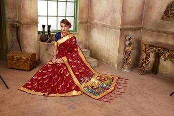 Red woven banarasi silk saree with blouse 4