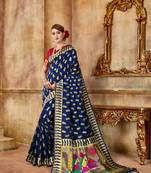 Blue woven banarasi silk saree with blouse