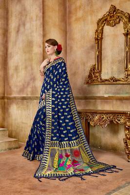 Blue woven banarasi silk saree with blouse 2