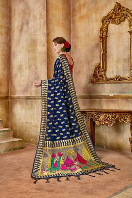 Blue woven banarasi silk saree with blouse 3
