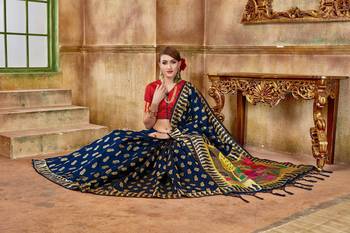 Blue woven banarasi silk saree with blouse 4