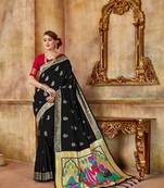 Black woven banarasi silk saree with blouse