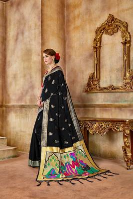 Black woven banarasi silk saree with blouse 2