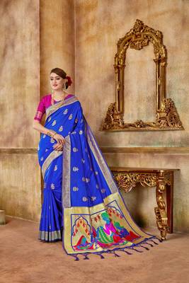 Blue woven banarasi silk saree with blouse 1