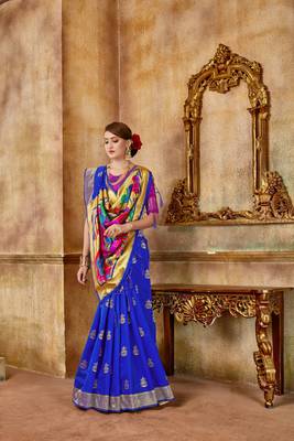Blue woven banarasi silk saree with blouse 3