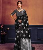 Black woven banarasi silk saree with blouse