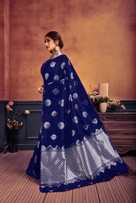 Blue woven banarasi silk saree with blouse 2