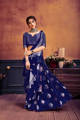 Blue woven banarasi silk saree with blouse 3