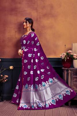 Purple woven banarasi silk saree with blouse 2
