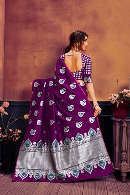 Purple woven banarasi silk saree with blouse 3