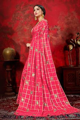 Pink woven silk blend saree with blouse 2