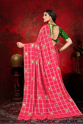 Pink woven silk blend saree with blouse 4