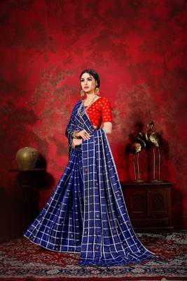 Navy blue woven silk blend saree with blouse 3