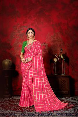 Pink woven silk blend saree with blouse 1