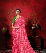 Pink woven silk blend saree with blouse