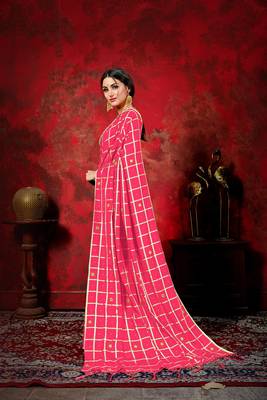 Pink woven silk blend saree with blouse 2