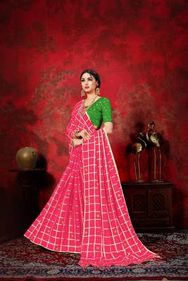 Pink woven silk blend saree with blouse 3