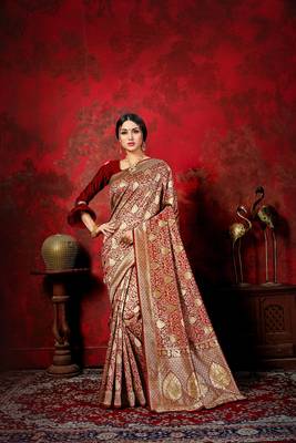 Maroon woven banarasi silk saree with blouse 1