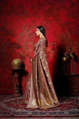 Maroon woven banarasi silk saree with blouse 2