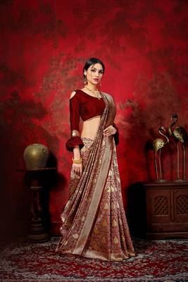 Maroon woven banarasi silk saree with blouse 3