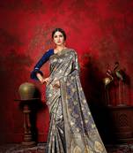 Navy blue woven banarasi silk saree with blouse