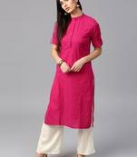 Pink plain cotton long-kurtis