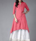 Pink plain rayon long-kurtis