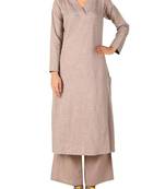 Light-grey plain cotton long-kurtis