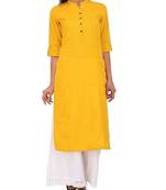 Yellow plain cotton long-kurtis