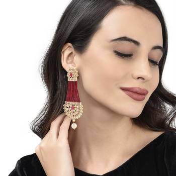 Red Beaded Traditional Design  Earrings 3