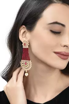 Red Beaded Traditional Design  Earrings
