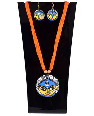 Orange Glossy Terracotta Necklace With Matching Earrings 2