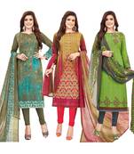 Women's Pack Of 3 Multicolor Synthetic Printed Unstitched Dress Material Combo