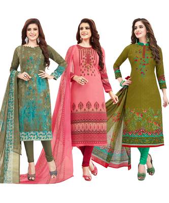 Women's Pack Of 3 Multicolor Synthetic Printed Unstitched Dress Material Combo 1