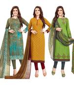 Women's Pack Of 3 Multicolor Synthetic Printed Unstitched Dress Material Combo