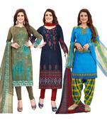 Women's Pack Of 3 Multicolor Synthetic Printed Unstitched Dress Material Combo