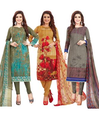 Women's Pack Of 3 Multicolor Synthetic Printed Unstitched Dress Material Combo 1