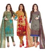 Women's Pack Of 3 Multicolor Synthetic Printed Unstitched Dress Material Combo